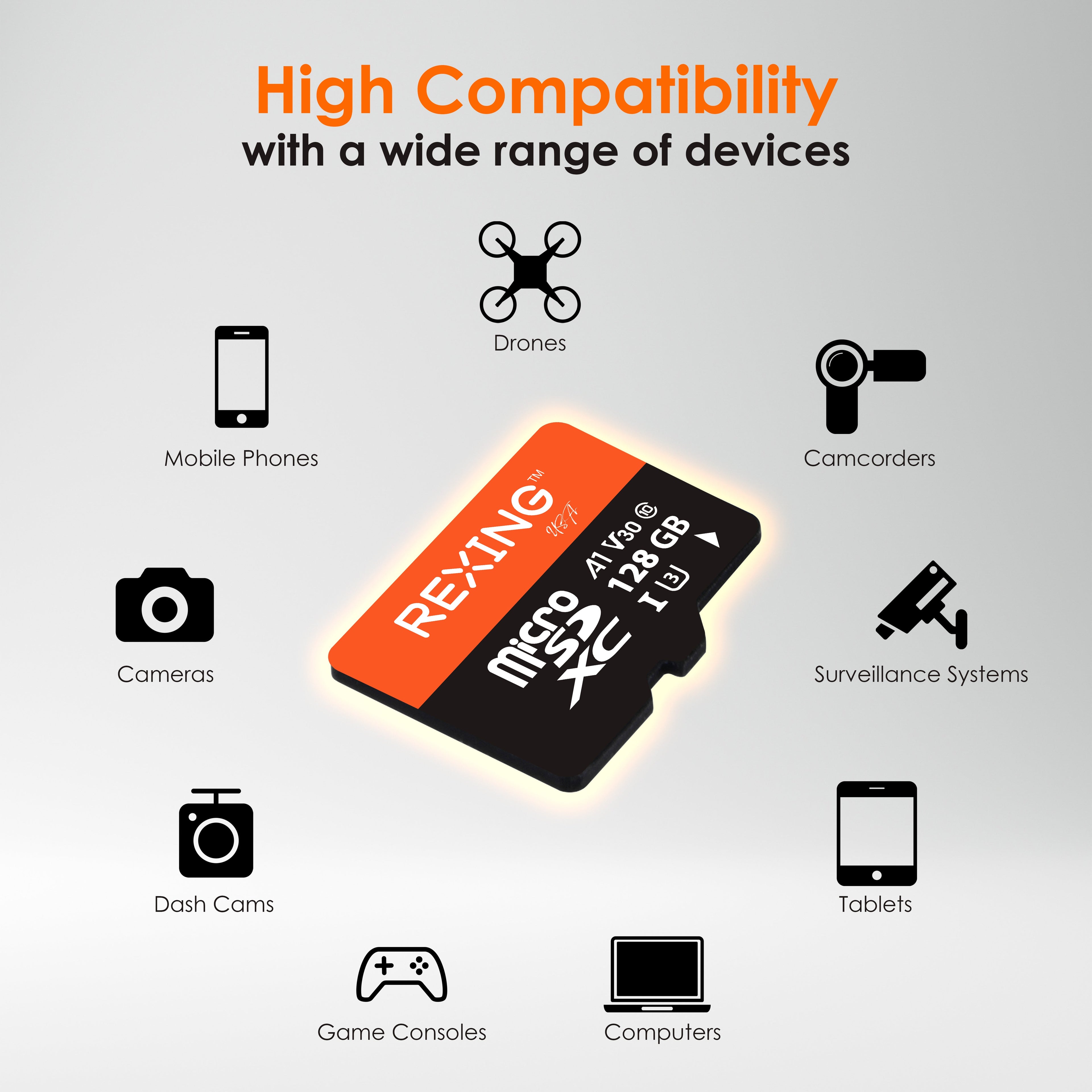 REXING microSDXC UHS-3 4K Full HD Video High Speed Transfer Monitoring SD Card with Adapter for Dash Cams, Surveillance System, Security Camera, & Body Cam